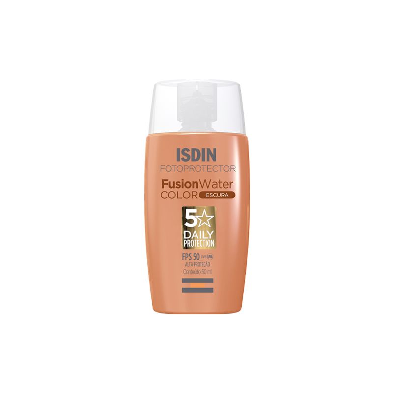 Protetor-Solar-Facial-com-Cor-Isdin-Fusion-Water-5-Stars-Color-FPS-50-Escura-50-ml-Vitrine