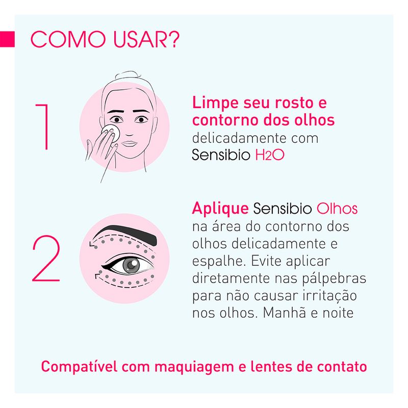 Gel-Hidratante-para-Area-dos-Olhos-Acido-Hialuronico-Bioderma-Sensibio-Eye-15-ml-Uso