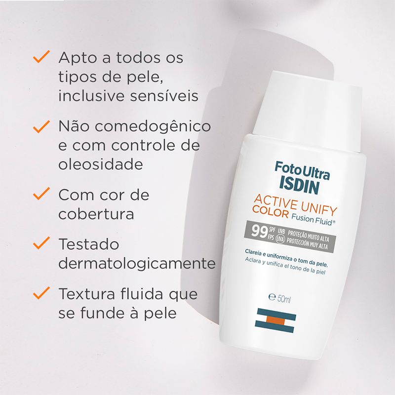 Protetor-Facial-Isdin-Foto-Ultra-Active-Unify-Fusion-Fluid-Color-FPS-99-50-ml-Indicacao