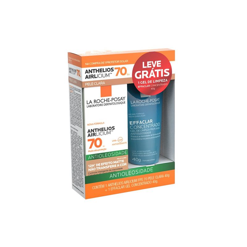 Kit-Antioleosidade-La-Roche-Posay---Protetor-Solar-Anthelios-Airlicium-FPS-70---Gel-De-Limpeza-Effaclar-Concetrado-40g-Vitrine