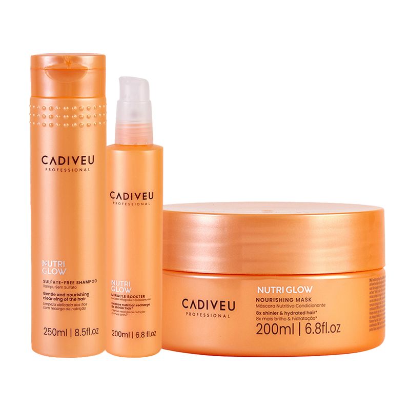 Kit-Tratamento-3-Passos-Nutricao-Intensa-Cadiveu-Nutri-Glow---Booster-Milagroso-Shampoo-Mascara-Vitrine