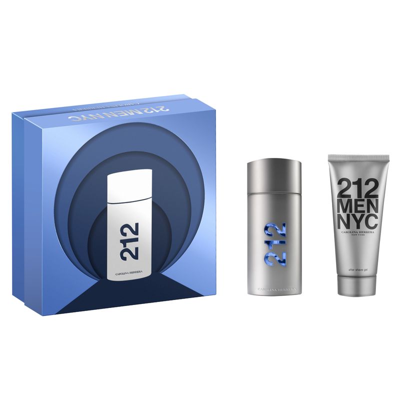 Kit-Perfume-Carolina-Herrera-212-Men-Eau-de-Toilette-Masculino-100-ml---Gel-de-Banho-100-ml-Vitrine