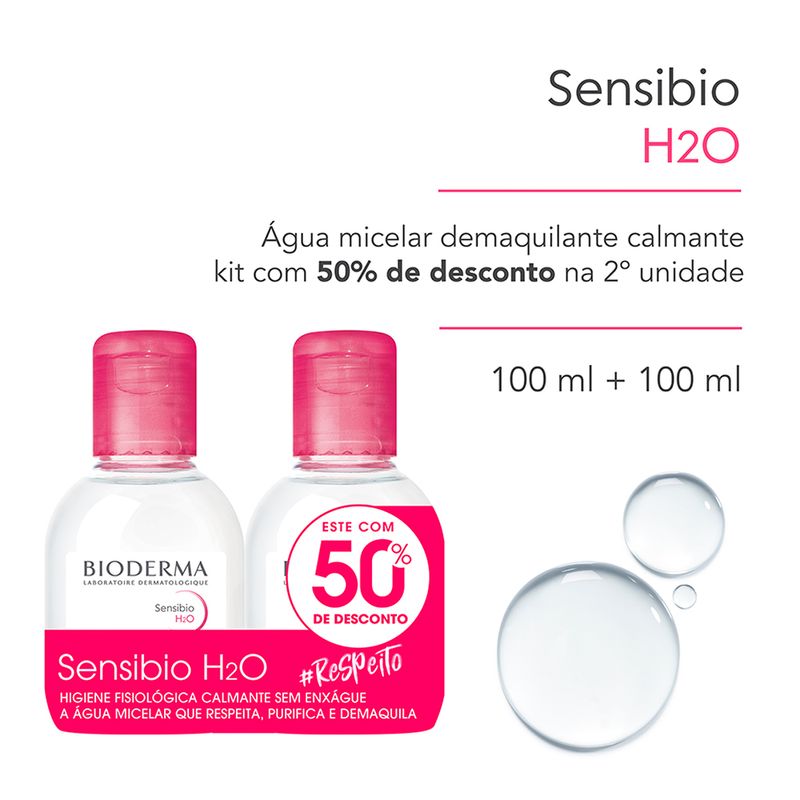 Kit-Agua-Micelar-Facial-de-Limpeza-Bioderma-Sensibio-H2O-100-ml-Cada---2-Produtos-Textura