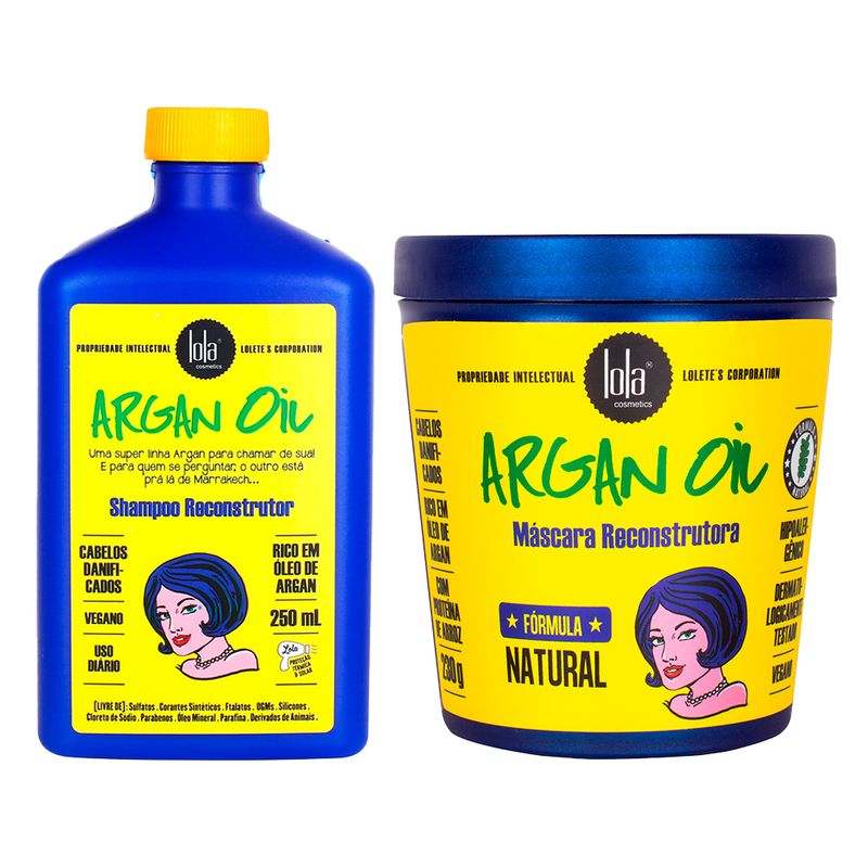 Kit-Lola-Cosmetics-Reconstrucao---Shampoo-Lola-Cosmetics-Argan-Oil-250-ml---Mascara-de-Reconstrucao-Lola-Cosmetics-Lola-Cosmetics-Argan-Oil-230-g-Vitrine