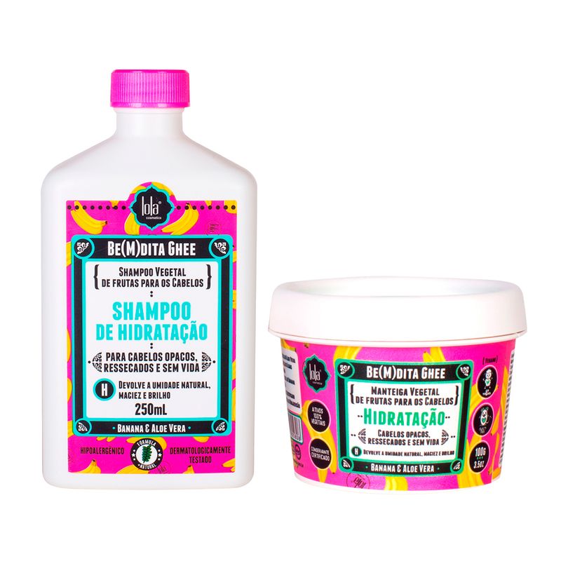 Kit-Lola-Cosmetics-Hidratacao---Shampoo-de-Hidratacao-Lola-Cosmetics-Be-m-dita-Ghee-250-ml---Mascara-de-Hidratacao-Lola-Cosmetics-Lola-Cosmetics-Be-m-dita-Ghee-100-g-Vitrine