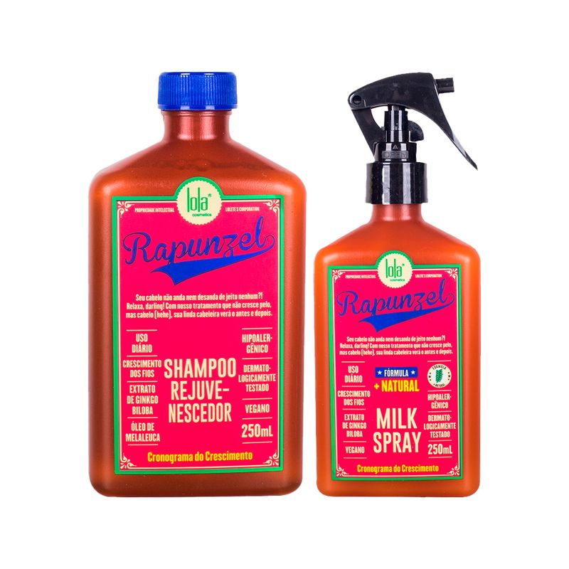 Kit-Lola-Cosmetics-Crescimento---Shampoo-Rejuvenescedor-Lola-Cosmetics-Rapunzel-250-ml---Leave-in-Spray-Lola-Cosmetics-Rapunzel-Milk-250-ml-Vitrine
