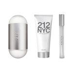 Kit-Perfume-Carolina-Herrera-212-NYC-Feminino-Eau-de-Toilette-100-ml---Hidratante-Corporal-75-ml---Miniatura-10-ml-Produtos