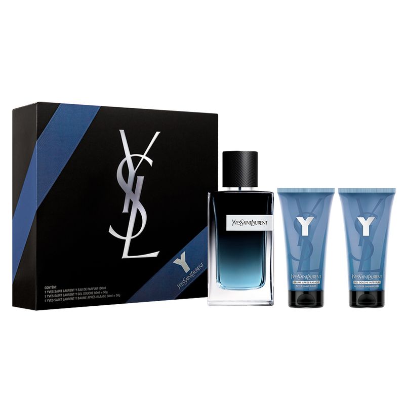 Kit-Perfume-Yves-Saint-Laurent-Y-Masculino-Eau-de-Parfum-100-ml---Gel-Douche-50-ml---Pos-Barba-50-ml-Vitrine