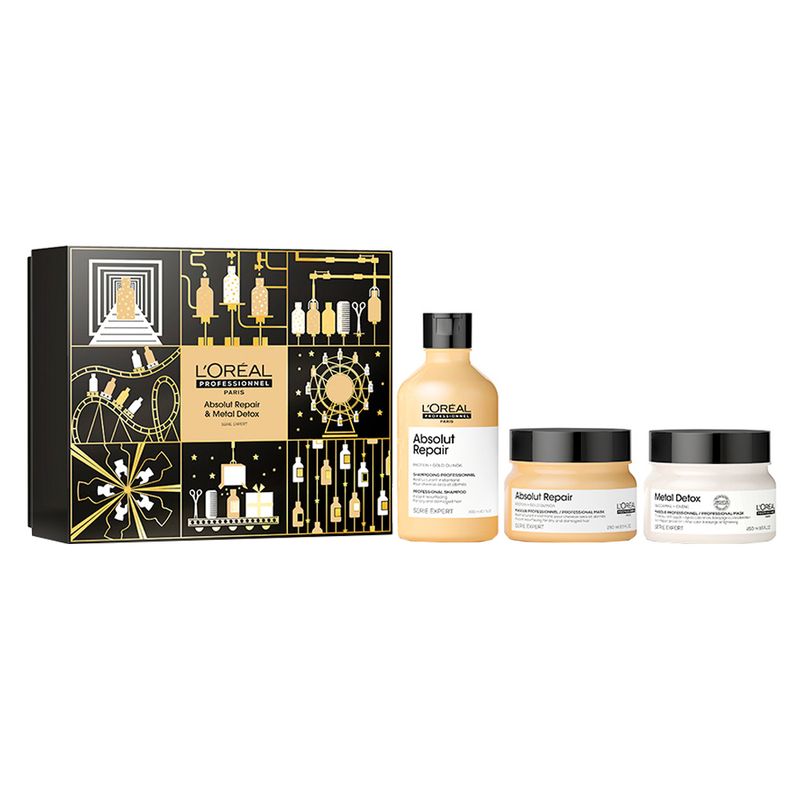 Kit-Loreal-Professional--Shampoo-Absolut-Repair-300-ml---Mascara-Absolut-Repair-250-g---Mascara-Metal-Detox-250-g-Vitrine