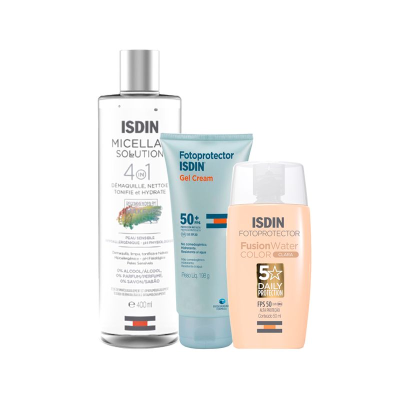 kit-isdin-solution-agua-micelar-facial-4-em-1-400ml-fusion-water-5-stars-color-prot-sol-facial-fps50-clara-50ml-fotoprotector-prot-sol-corp-fps50--198g-Vitrine