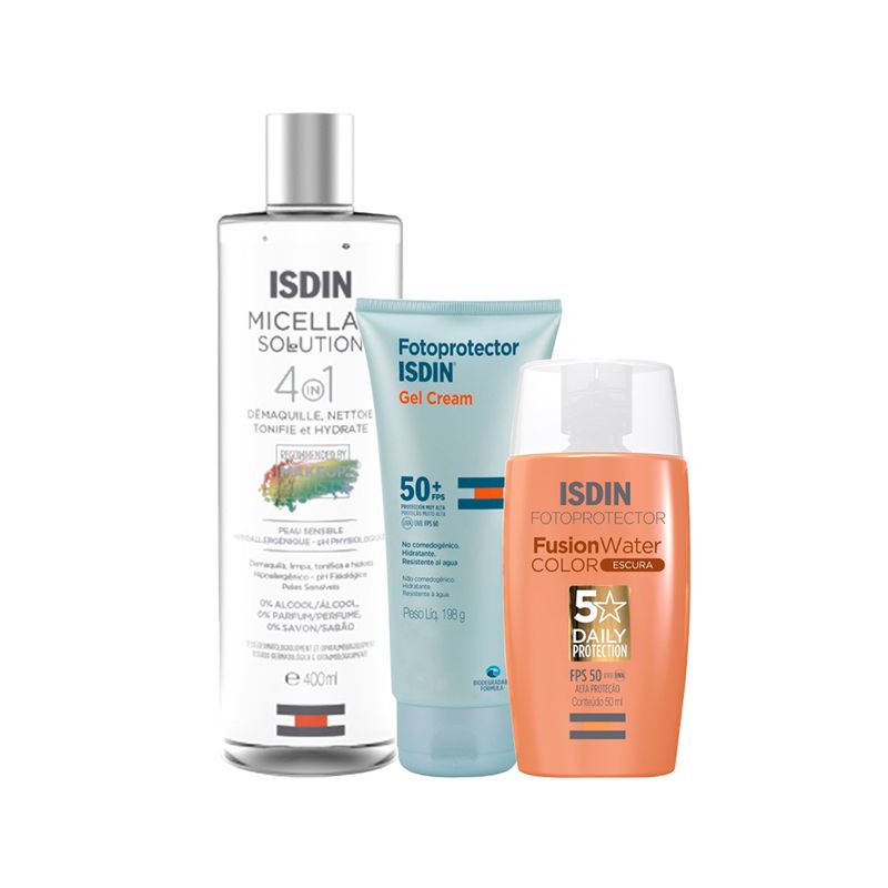 kit-isdin-solution-agua-micelar-facial-4-em-1-400ml-fusion-water-5-stars-color-prot-sol-facial-fps50-escura-50ml-fotoprotector-prot-sol-corp-fps50--198g-Vitrine