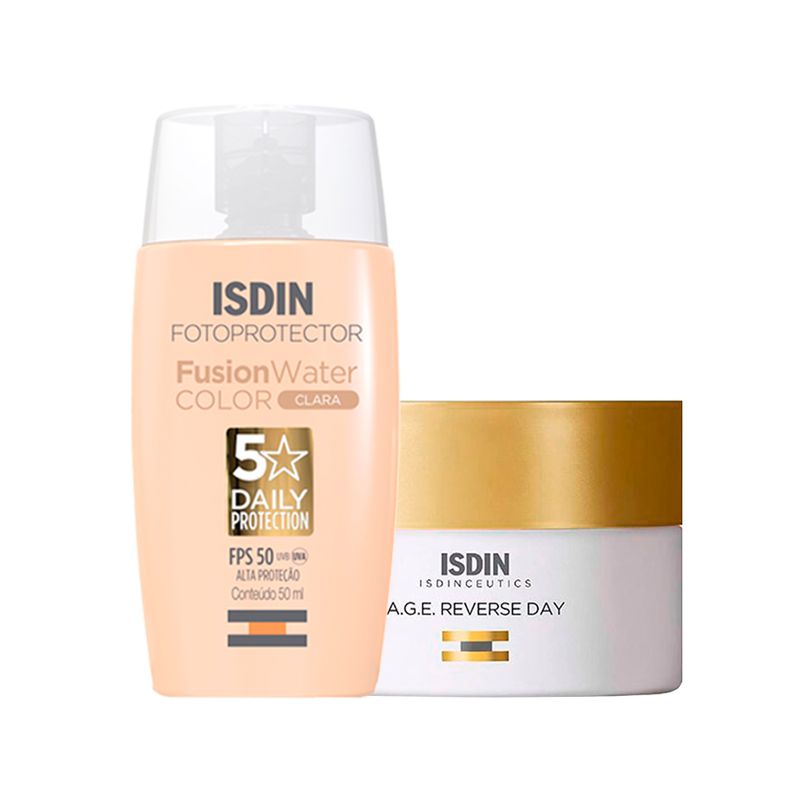kit-isdin-fusion-water-5-stars-color-prot-sol-facial-fps50-clara-50ml-a.g.e-reverse-day-creme-anti-idade-facial-50ml-Vitrine