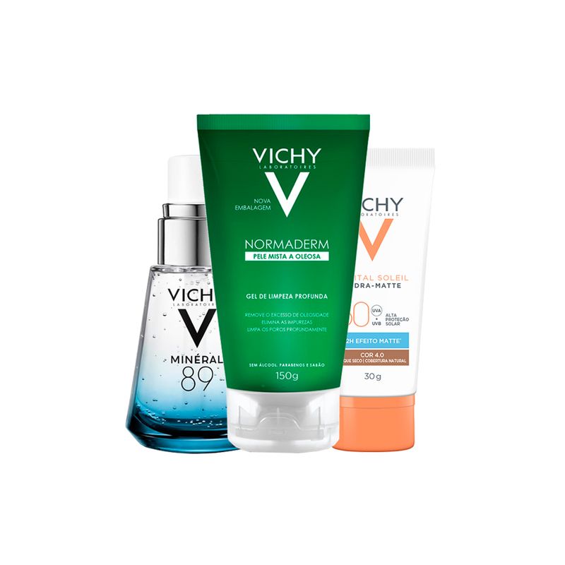 Kit-Vichy-Facial---Gel-de-Limpeza-Profunda-150-g---Protetor-Solar-FPS-50-Cor-4.0-30-g---Serum-Hidratante-30-ml-Vitrine
