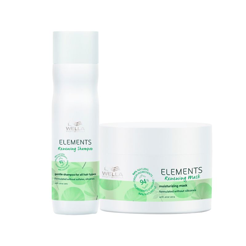 Kit-Capilar-Hidratacao-Wella---Shampoo-Wella-Professionals-Elements-Renewing-250-ml---Mascara-de-Hidratacao-Wella-Professionals-Elements-Renewing-150-ml-Vitrine