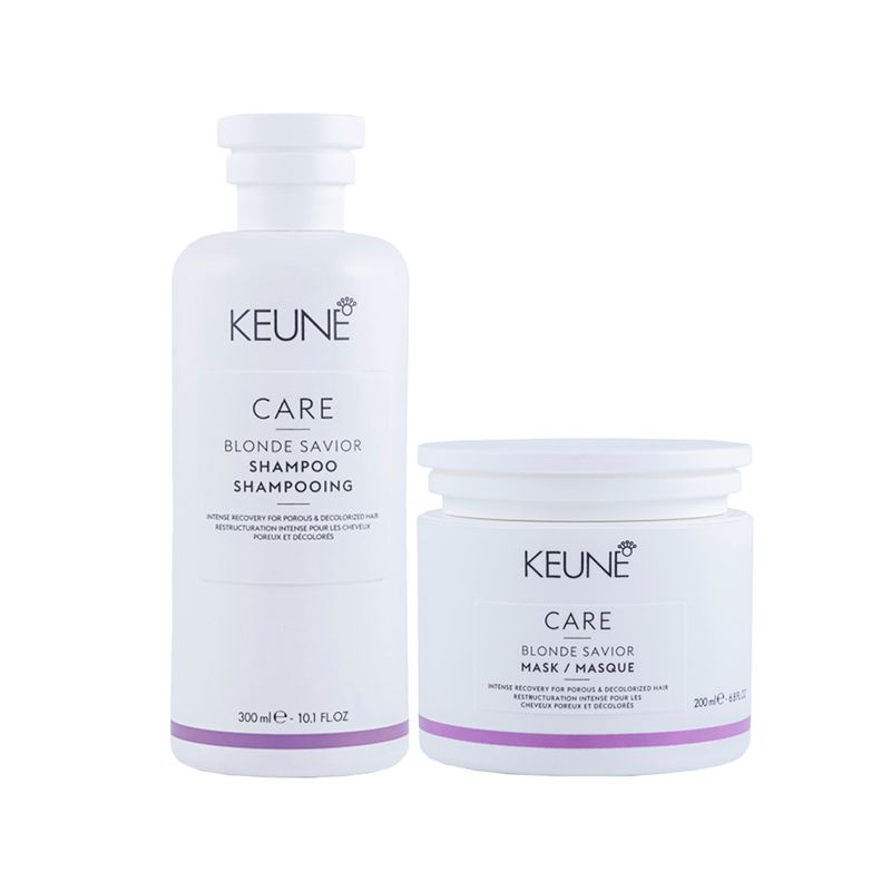 Kit-Keune-Cuidado-da-Cor----Shampoo-Keune-Care-Blonde-Savior-300-ml---Mascara-de-Reparacao-Keune-Care-Blonde-Savior-200-ml-Vitrine