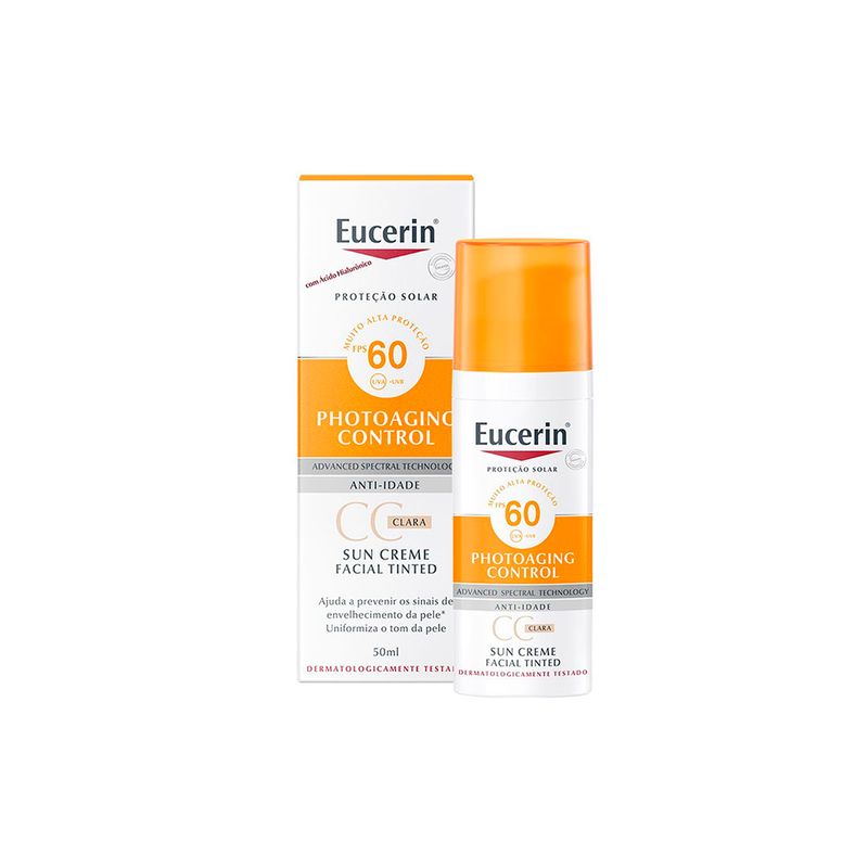 Protetor-Solar-Facial-Anti-Idade-Eucerin-Sun-CC-Cream-Claro-FPS-60-50-ml-Caixa-e-Frasco