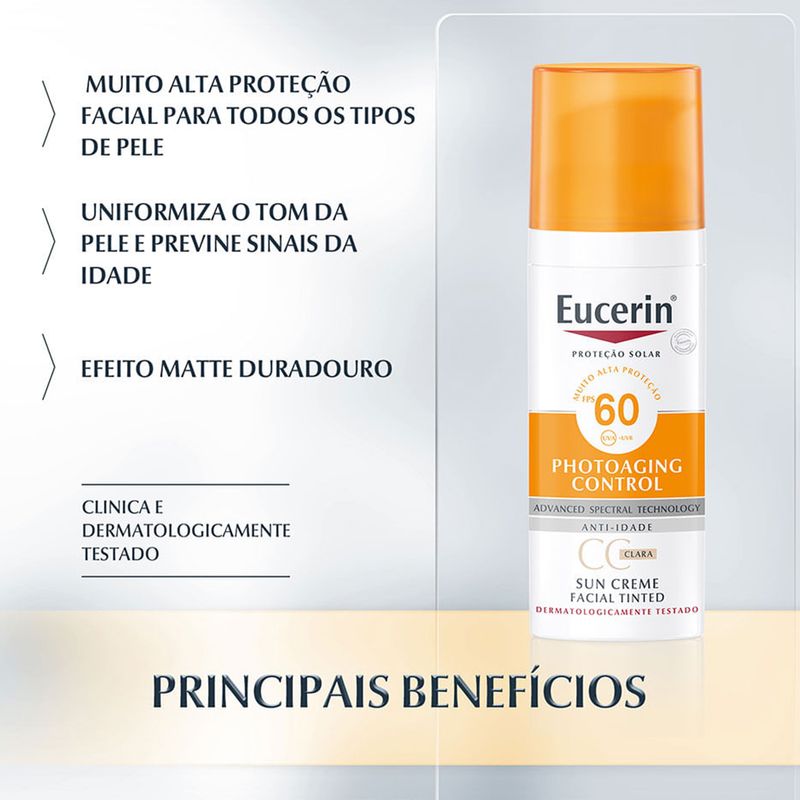 Protetor-Solar-Facial-Anti-Idade-Eucerin-Sun-CC-Cream-Claro-FPS-60-50-ml-Beneficios