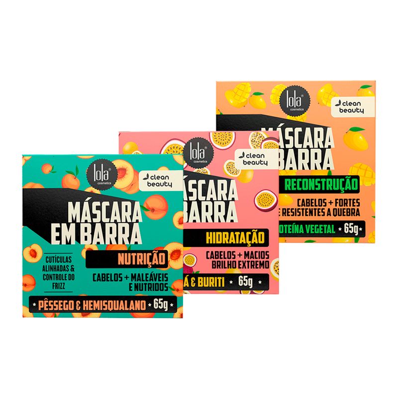 Kit-Cronograma-Capilar-Lola-Cosmetics---Mascara-de-Hidratacao-em-Barra-65-g----Mascara-de-Reconstrucao-em-Barra-65-g----Mascara-de-Nutricao-em-Barra-65-g-Vitrine