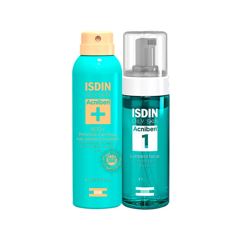 Kit-Isdin-Oily-Skin-Acniben---Espuma-Facial-de-Limpeza-150-ml---Spray-Corporal-150-ml-Vitrine