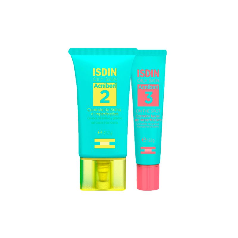 Kit-Isdin-Oily-Skin-Acniben---Gel-Creme-Facial-Controle-de-Brilho-412-g---Gel-Secativo-para-Espinhas-138-g-Vitrine