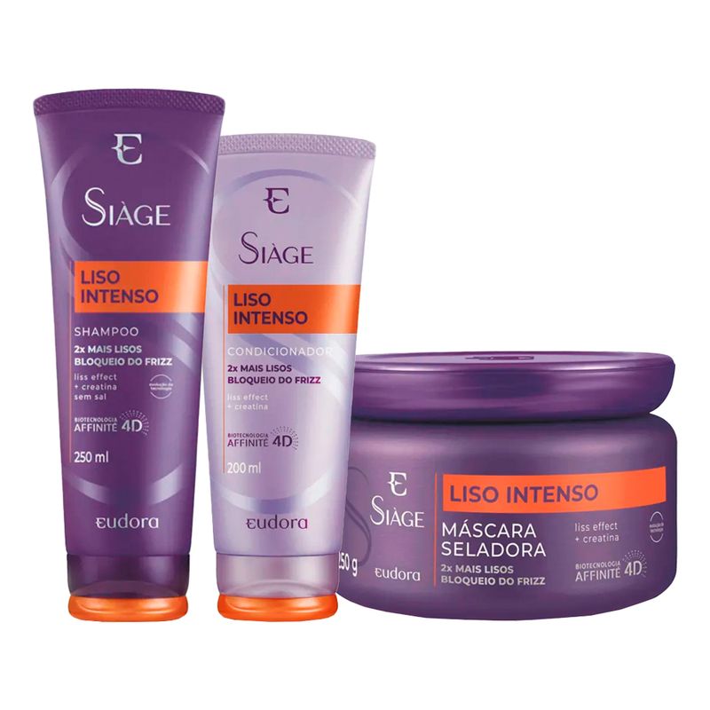 Kit-Eudora-Siage-Liso-Intenso-4D----Shampoo-250-ml---Condicionador-200-ml---Mascara-Antifrizz-4D-250-g-Vitrine
