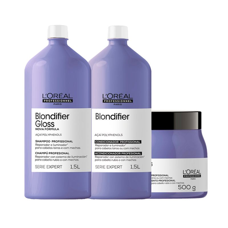 Kit-L-Oreal-Professionnel-Serie-Expert-Blondifier-Gloss--–-Shampoo-1500-ml---Condicionador-1500-ml---Mascara-500-g-Vitrine