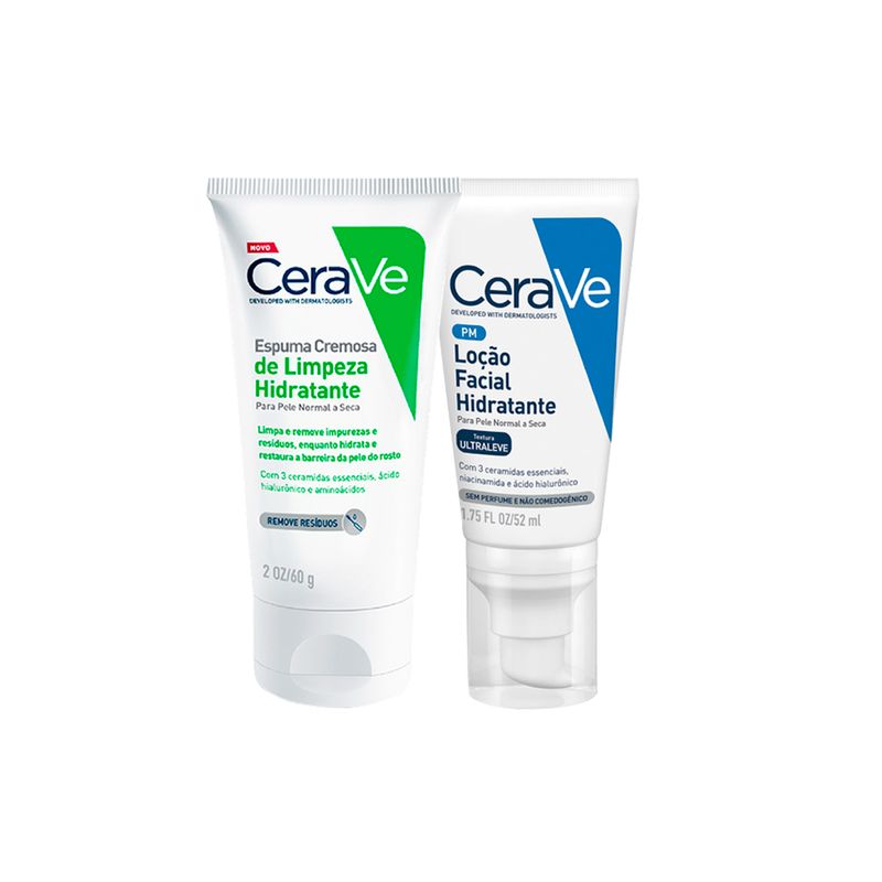 Kit-Cuidado-Facial-CeraVe--Espuma-Facial-de-Limpeza-CeraVe-Limpeza-Hidratante-60g---Locao-Hidratante-Facial-CeraVe-52-ml-Vitrine