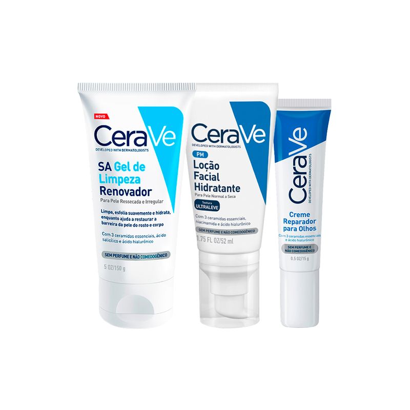 Kit-Cuidado-Facial-CeraVe---Creme-para-os-Olhos-15-g---Gel-Facial-de-Limpeza-150-g---Locao-Hidratante-52-ml-Vitrine