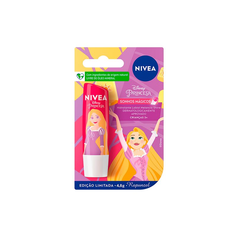 Hidratante-Labial-Nivea-Disney-Rapunzel-Edicao-Limitada-Melancia-Shine-48-g-Caixa-e-Produto