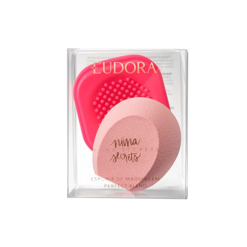 Esponja-de-Maquiagem-Niina-Secrets-Perfect-Blend-Rosa-Embalagem-e-Produto