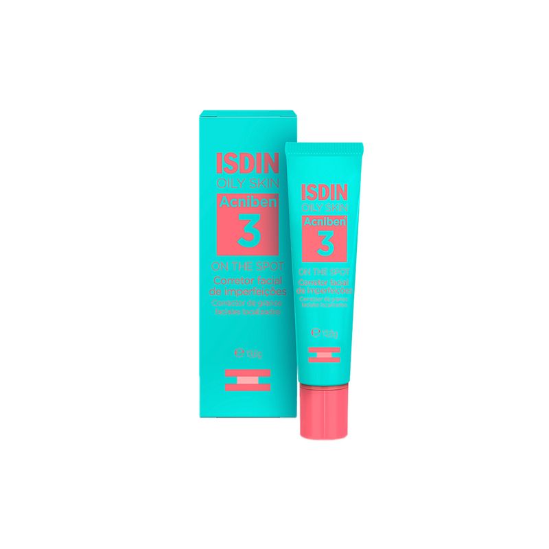 Gel-Facial-Secativo-para-Espinhas-Isdin-Oily-Skin-Acniben-138-g-Caixa-e-Produto