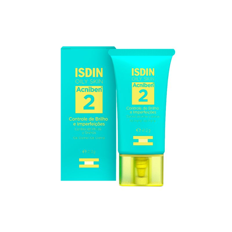 Gel-Creme-Facial-Isdin-Oily-Skin-Controle-de-Brilho-Acniben-412-g-Caixa-e-Produto