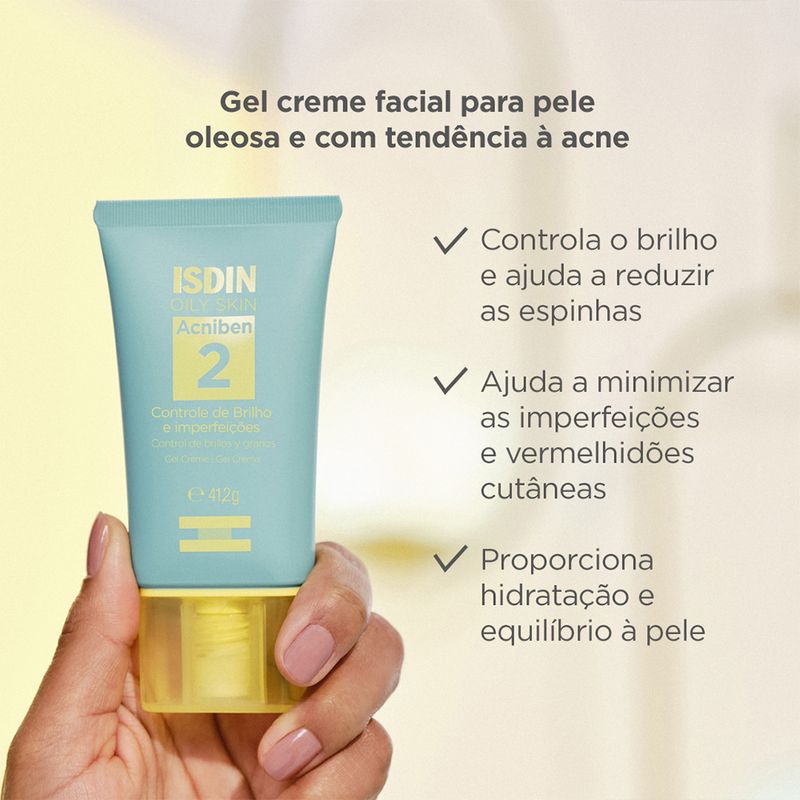 Gel-Creme-Facial-Isdin-Oily-Skin-Controle-de-Brilho-Acniben-412-g-Acao