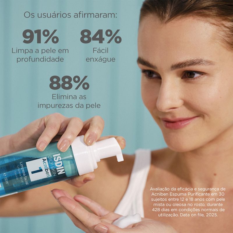Espuma-Facial-de-Limpeza-Isdin-Oily-Skin-Acnibe-150-ml-Resultados