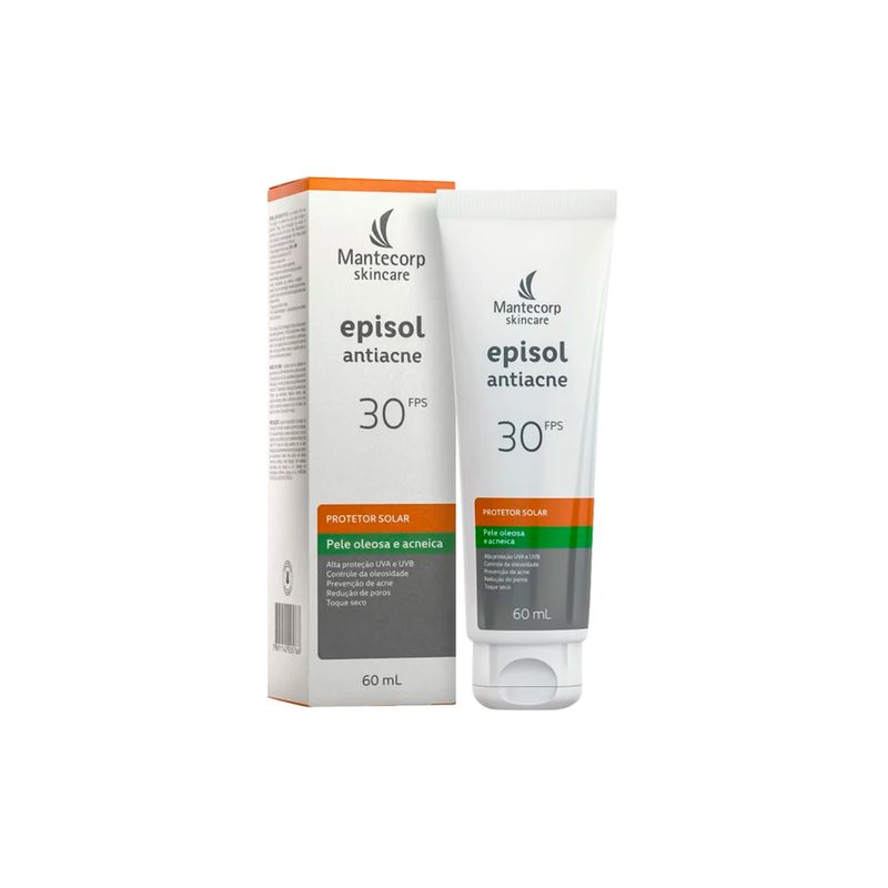 Protetor-Solar-Facial-Mantecorp-Episol-Antiacne-FPS-30-60-ml-Caixa-e-Frasco