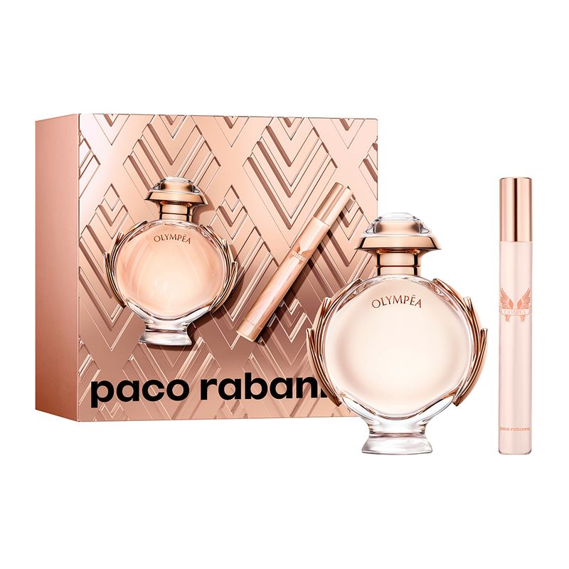 Kit-Perfume-Paco-Rabanne-Olympea-Eau-de-Parfum-Feminino-50-ml---Miniatura-10-ml-Vitrine