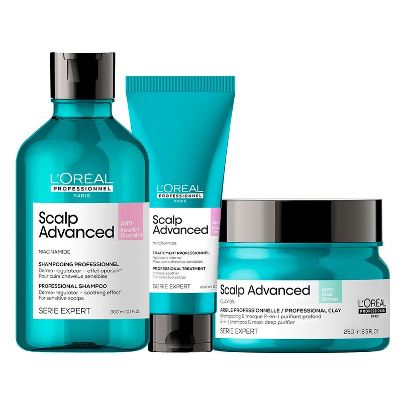 Kit-L-Oreal-Professionnel--Serie-Expert-Scalp-Advanced---Shampoo-300-ml---Tratamento-Calmante-Intensivo-200-ml---Mascara-de-Tratamento-2-em-1-250-ml-Vitrine