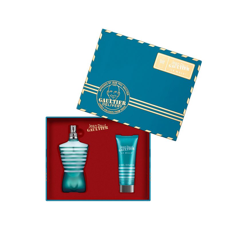 Kit-Perfume-Jean-Paul-Gaultier-Le-Male-Eau-De-Toilette-Masculino-125-ml---Gel-de-Banho-75-ml-Caixa-Aberta