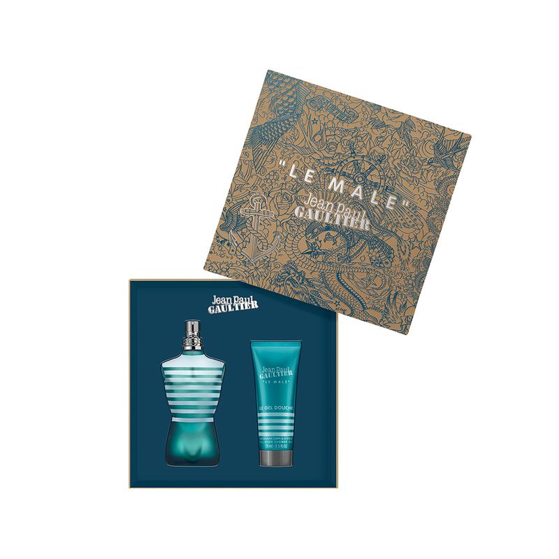 Kit-Perfume-Jean-Paul-Gaultier-Le-Male-Masculino-Eau-De-Toilette-75-ml---Gel-de-Banho-75-ml-Caixa-Aberta