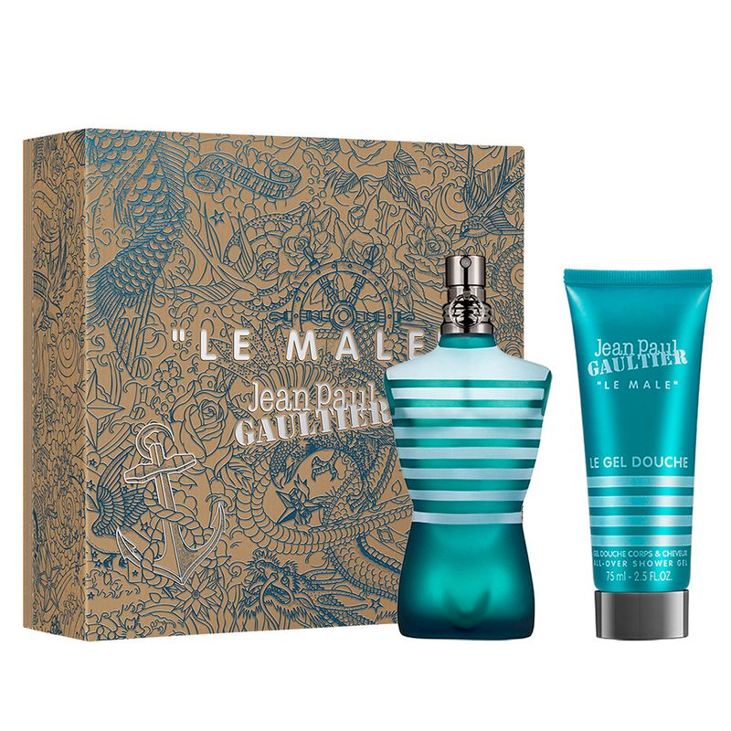 Kit-Perfume-Jean-Paul-Gaultier-Le-Male-Masculino-Eau-De-Toilette-125-ml---Gel-de-Banho-75-ml-Vitrine