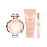 Kit-Perfume-Paco-Rabanne-Olympea-Feminino-Eau-de-Parfum-80-ml---Locao-Corporal-100-ml---Miniatura-10-ml-Produtos