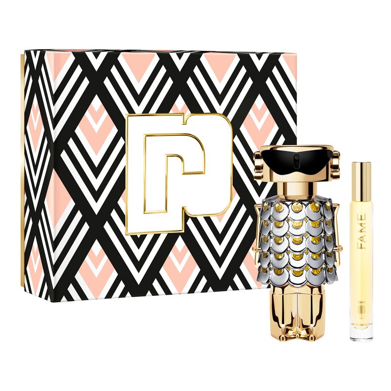 Kit-Perfume-Paco-Rabanne-Fame-Feminino-Eau-de-Parfum-80-ml---Miniatura-10-ml-Vitrine