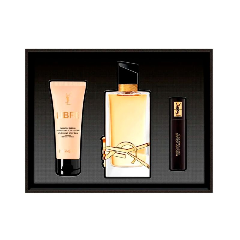 Perfume-Yves-Saint-Laurent-Libre-Feminino-Eau-de-Parfum-90-ml---Locao-Corporal-50-ml---Mascara-de-Cilios-2-ml-Caixa-Aberta