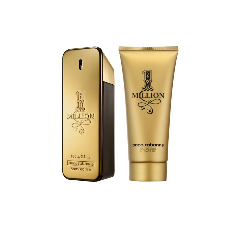 KIT-PACO-RAB-1-MILLION-EDT-PERF-MASC-100ML-GEL-DE-BANHO-100ML---CX-BEGE-BRANCO-E-PRETO