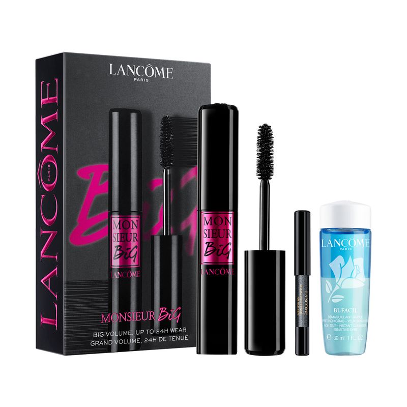Kit-Lancome-Monsieur-Big-Coffret---Mascara-para-Cilios---Lapis-Delineador-Drama-Liqui-08---Demaquilante-Bi-Facil-30-ml-Vitrine