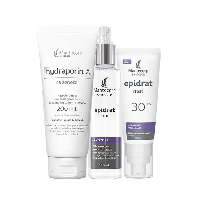 Kit-Facial-Mantecorp-Epidrat-–-Sabonete-de-Limpeza-Hydraporin-200-g---Agua-Micelar-190-ml----Creme-Hidratante-FPS-30-40-ml-Vitrine
