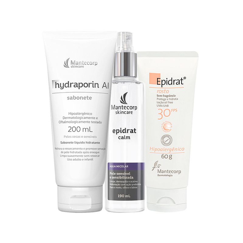 Kit-Facial-Mantecorp-Epidrat---Sabonete-de-Limpeza-Hydraporin-200-g---Agua-Micelar-190-ml---Creme-Hidratante-e-Antioxidante-FPS-30-60-g--Vitrine