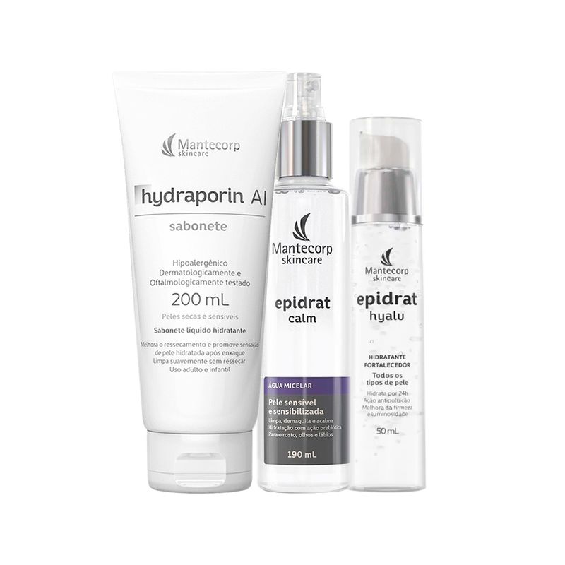 Kit-Facial-Mantecorp-Epidrat---Sabonete-de-Limpeza-Hydraporin-200-g----Agua-Micelar-190-ml----Gel-Hidratante-Fortalecedor-50-ml-Vitrine