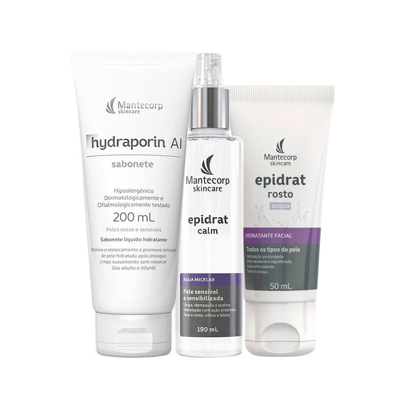 Kit-Facial-Mantecorp-Epidrat---Sabonete-de-Limpeza-Hydraporin-200-g---Agua-Micelar-190-ml----Hidratante-Acqua-50-ml-Vitrine