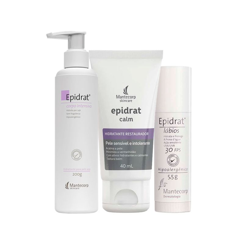Kit-Hidratantes-Mantecorp-Epidrat---Creme-Facial-Hidratante-40-g---Creme-Corporal-Hidratante-200-g---Hidratante-Labial-FPS-30-55-g-Vitrine